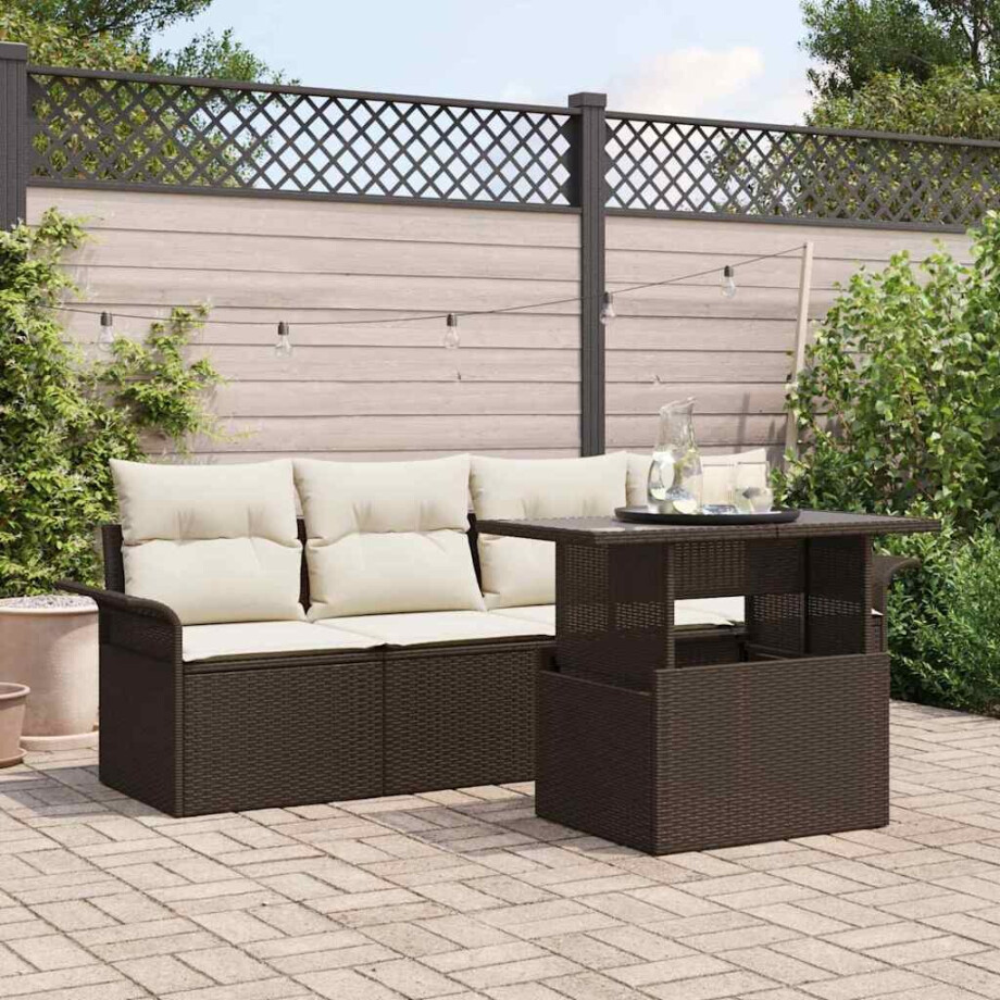 vidaXL Tuin Sofa Set met kussen 5 pcs Bruin poly rattan afbeelding 1