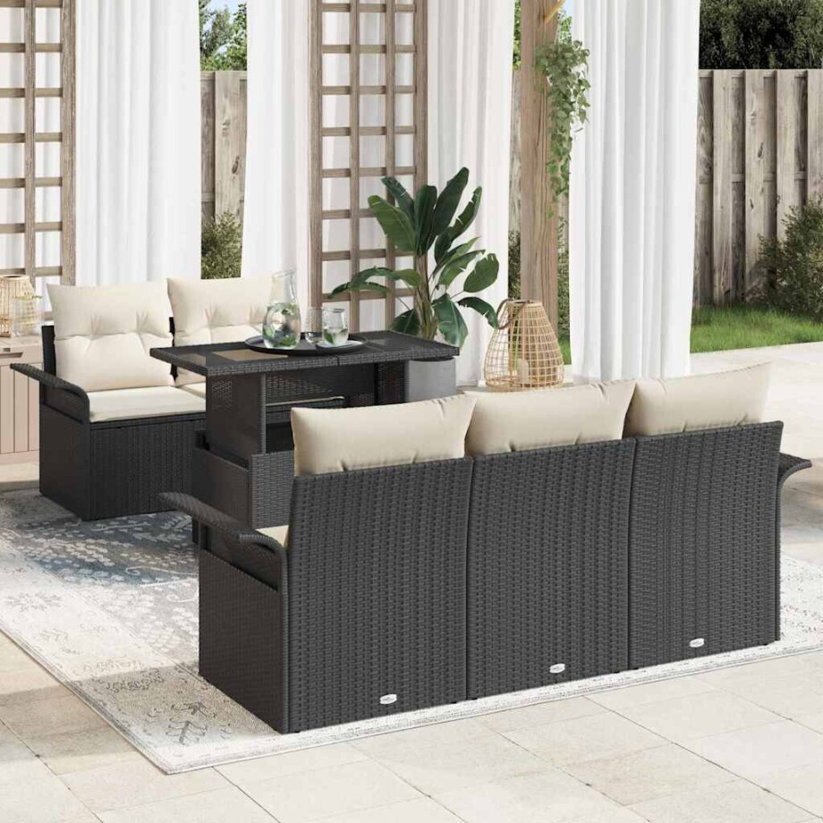 vidaXL Tuin Sofa Set met kussen 6 pcs Zwart poly rattan afbeelding 1