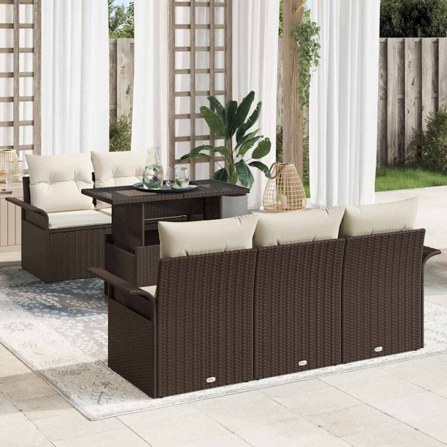 vidaXL Tuin Sofa Set met kussen 6 pcs Bruin poly rattan afbeelding 1