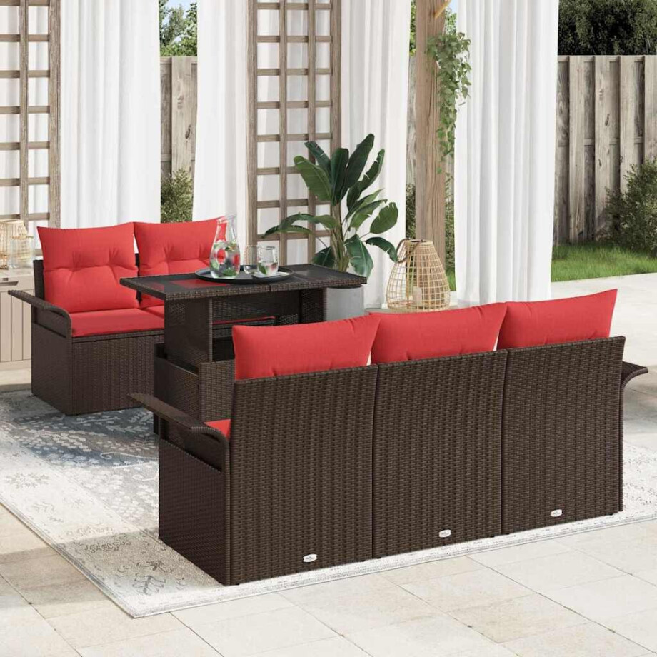 vidaXL Tuin Sofa Set met kussen 6 pcs Bruin poly rattan afbeelding 1