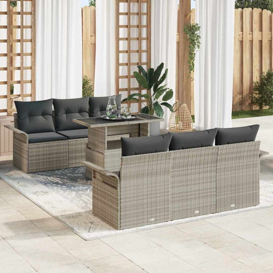 vidaXL Tuin Sofa Set met kussen 7 pcs Lichtgrijs poly rattan afbeelding 1