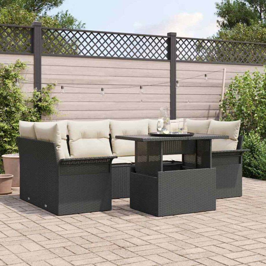 vidaXL Tuin Sofa Set met kussen 7 pcs Zwart Poly riet afbeelding 1