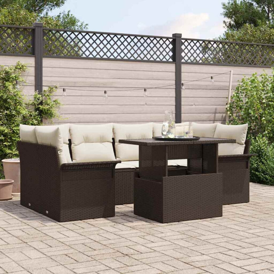 vidaXL Tuin Sofa Set met kussen 7 pcs Bruin poly rattan afbeelding 1