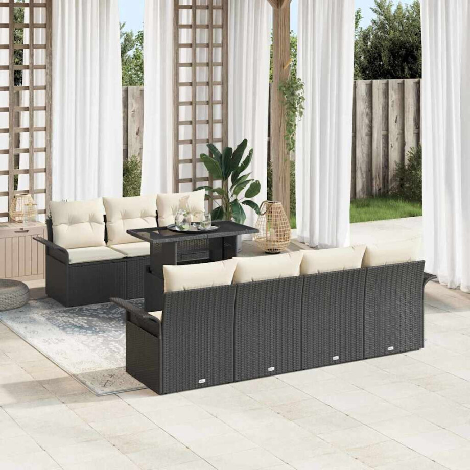 vidaXL Tuin Sofa Set met kussen 8 pcs Zwart poly rattan afbeelding 1