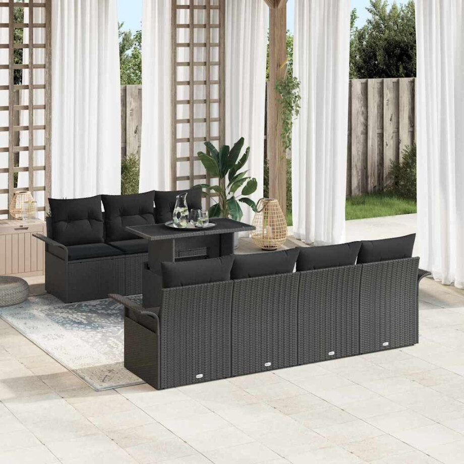 vidaXL Tuin Sofa Set met kussen 8 pcs Zwart poly rattan afbeelding 1