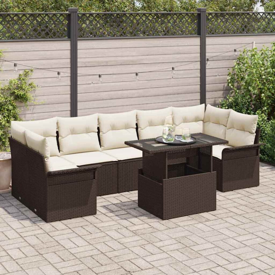 vidaXL Tuin Sofa Set met kussen 8 pcs Bruin poly rattan afbeelding 1
