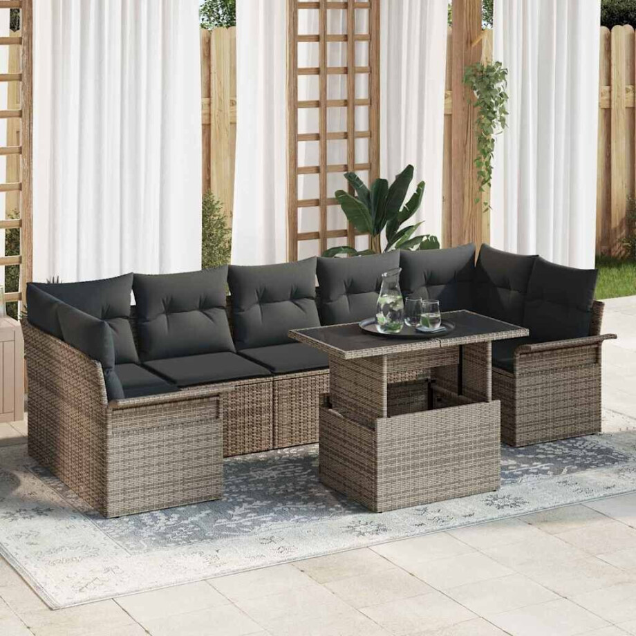 vidaXL Tuin Sofa Set met kussen 8 pcs Grijs poly rattan afbeelding 1