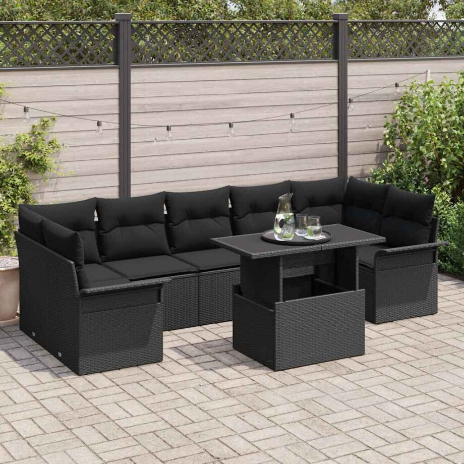 vidaXL Tuin Sofa Set met kussen 8 pcs Zwart poly rattan afbeelding 1