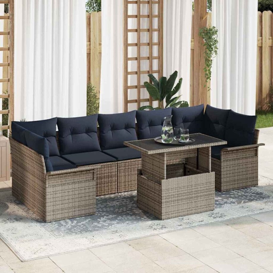 vidaXL Tuin Sofa Set met kussen 8 pcs Grijs poly rattan vidaXL Tuin Sofa Set met kussen 8 pcs Grijs poly rattan afbeelding 1