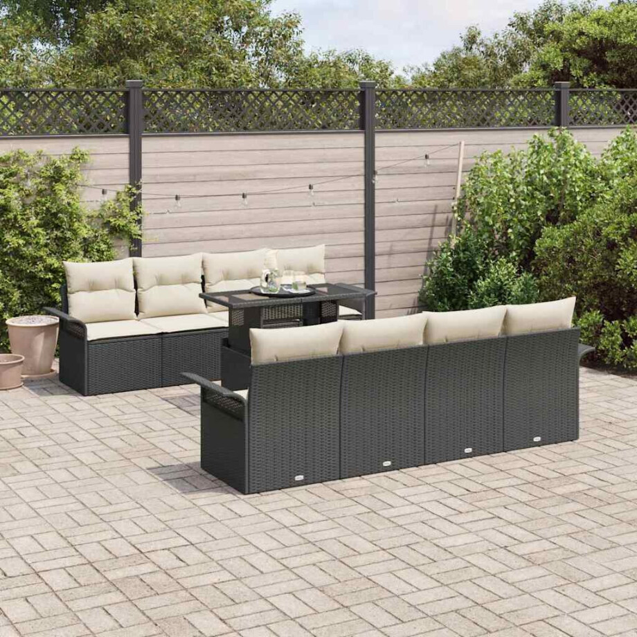 vidaXL Tuin Sofa Set met kussen 9 pcs Zwart Poly riet afbeelding 1