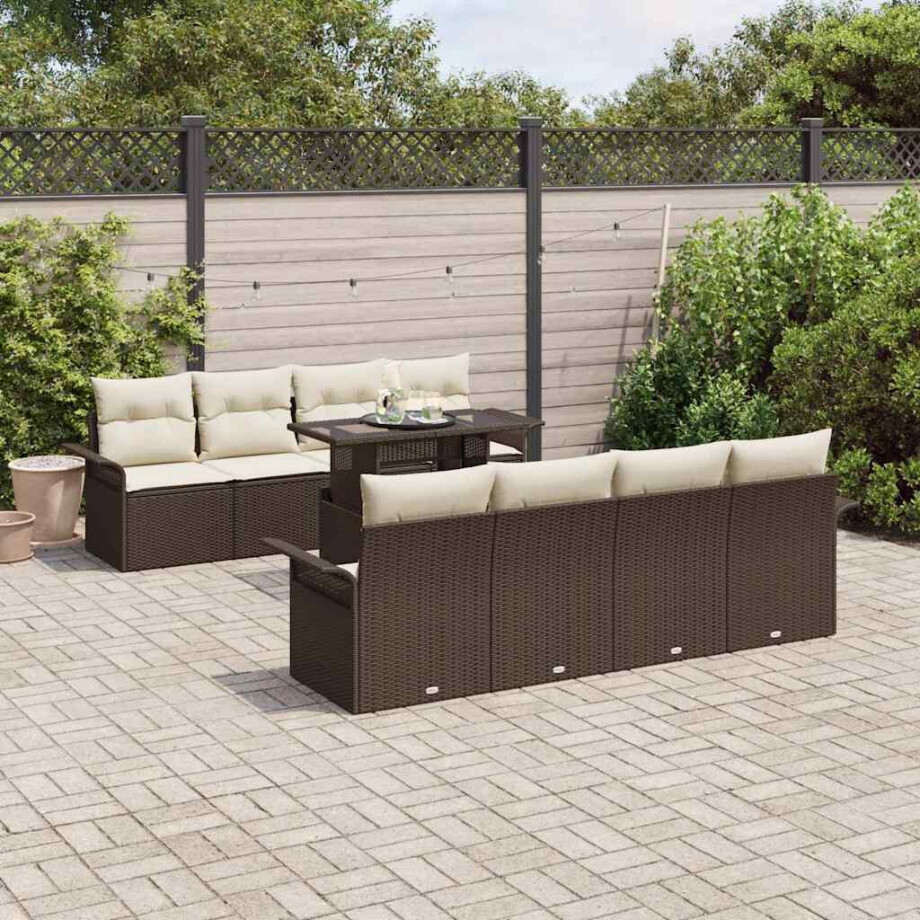 vidaXL Tuin Sofa Set met kussen 9 pcs Bruin poly rattan afbeelding 1