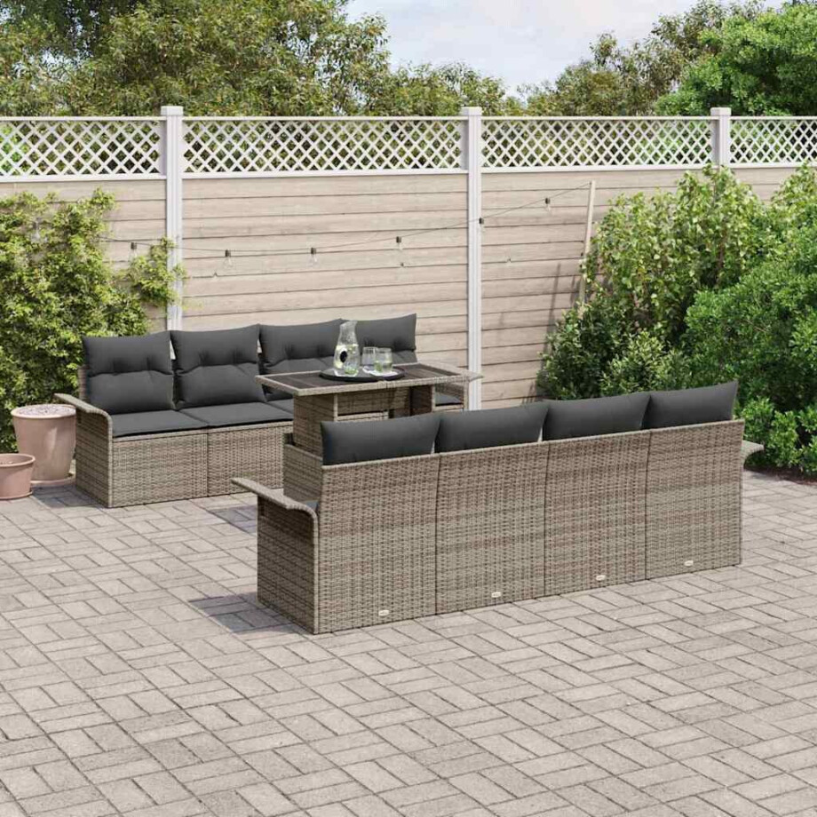 vidaXL Tuin Sofa Set met kussen 9 pcs Grijs poly rattan afbeelding 1