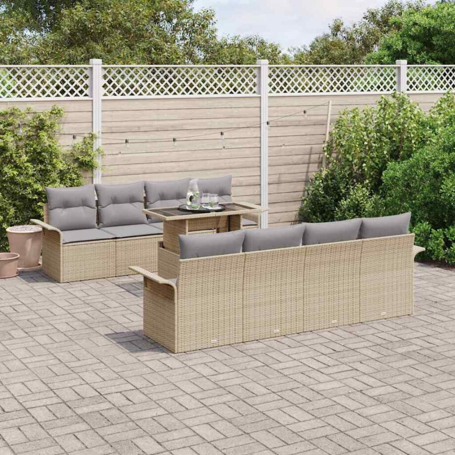 vidaXL Tuin Sofa Set met kussen 9 pcs Beige poly rattan afbeelding 1