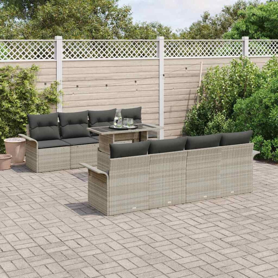 vidaXL Tuin Sofa Set met kussen 9 pcs Lichtgrijs poly rattan afbeelding 1