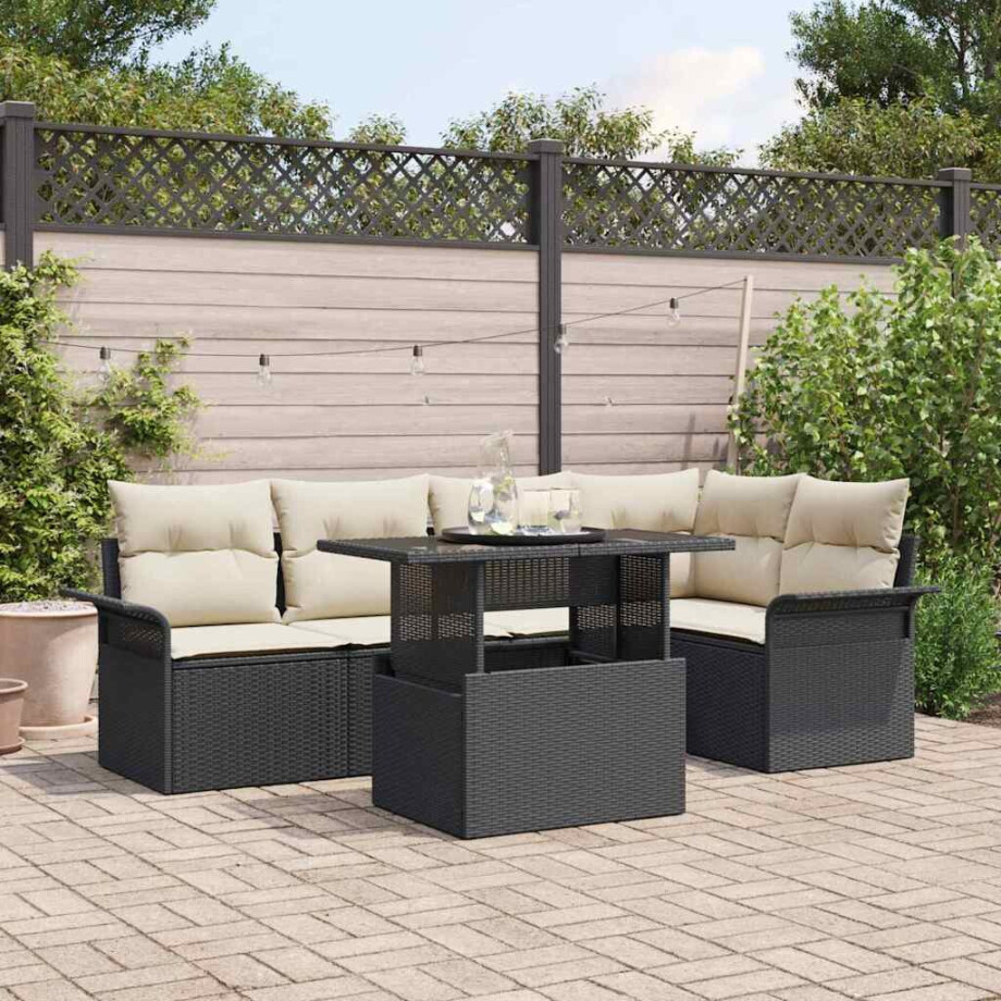 vidaXL Tuin Sofa Set met kussen 6 pcs Zwart poly rattan afbeelding 1