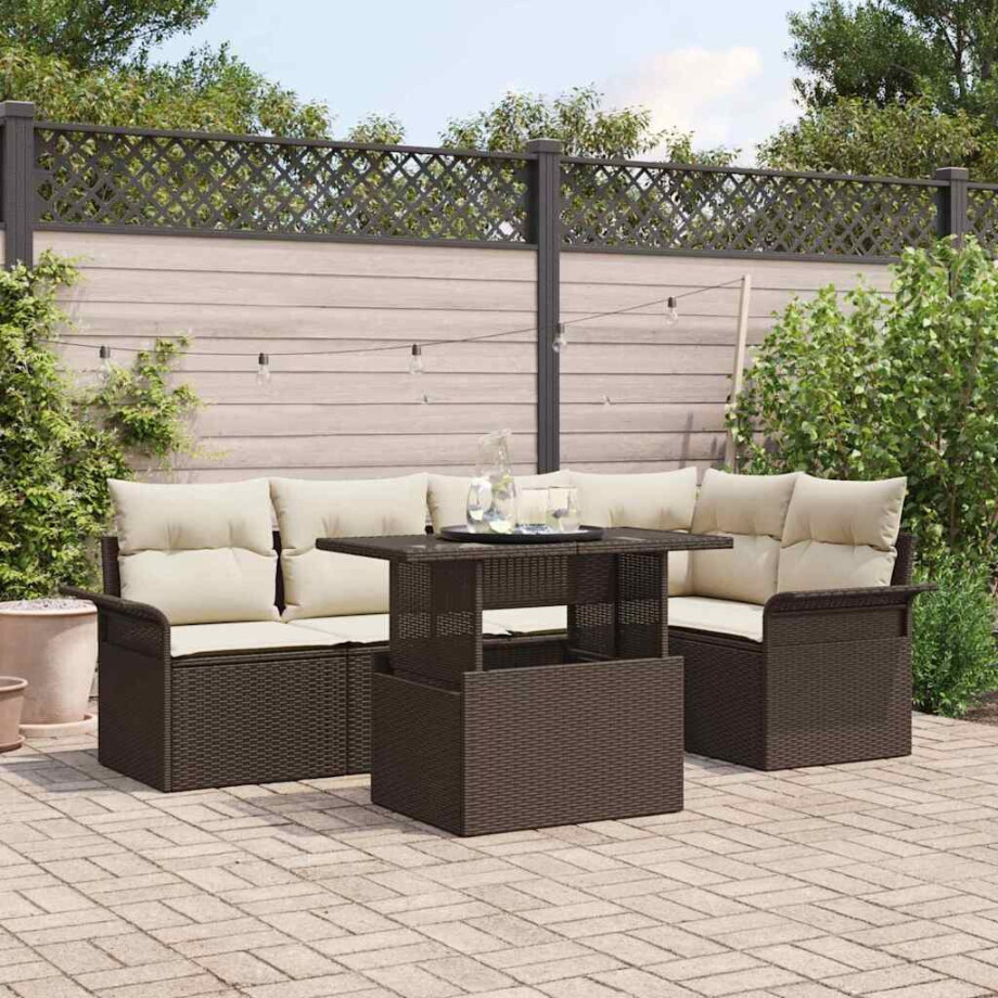 vidaXL Tuin Sofa Set met kussen 6 pcs Bruin poly rattan vidaXL Tuin Sofa Set met kussen 6 pcs Bruin poly rattan afbeelding 1
