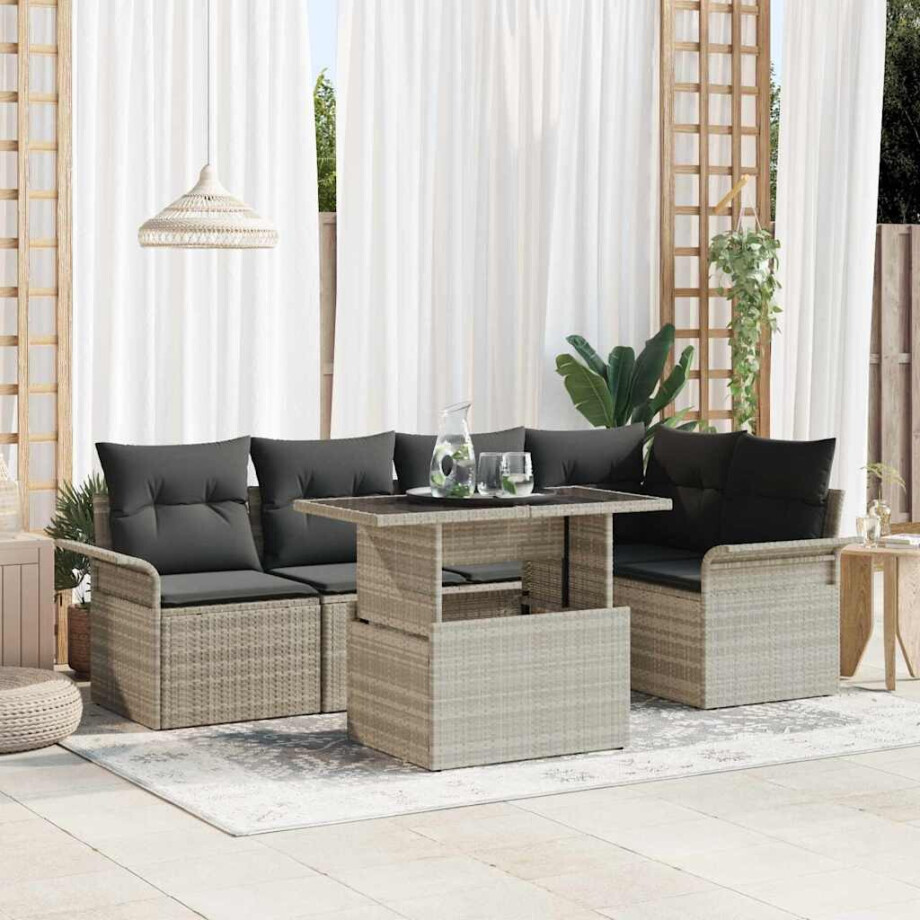 vidaXL Tuin Sofa Set met kussen 6 pcs Lichtgrijs poly rattan vidaXL Tuin Sofa Set met kussen 6 pcs Lichtgrijs poly rattan afbeelding 1