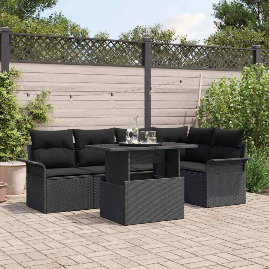 vidaXL Tuin Sofa Set met kussen 6 pcs Zwart poly rattan afbeelding 1