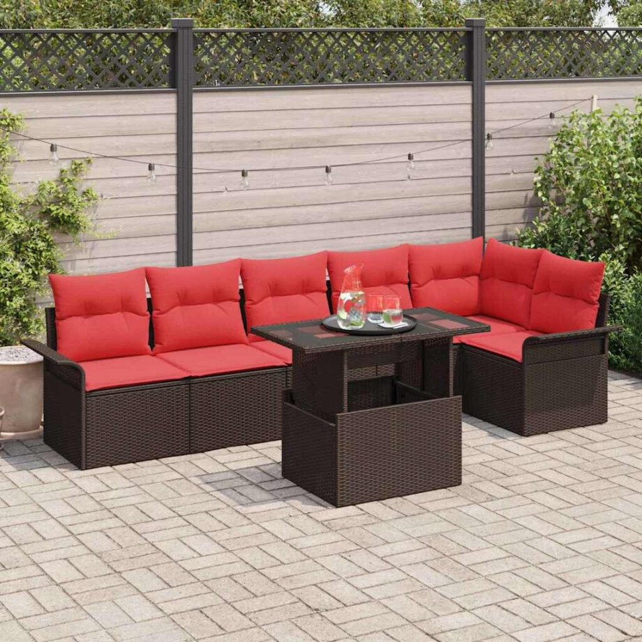 vidaXL Tuin Sofa Set met kussen 7 pcs Bruin Poly riet afbeelding 1