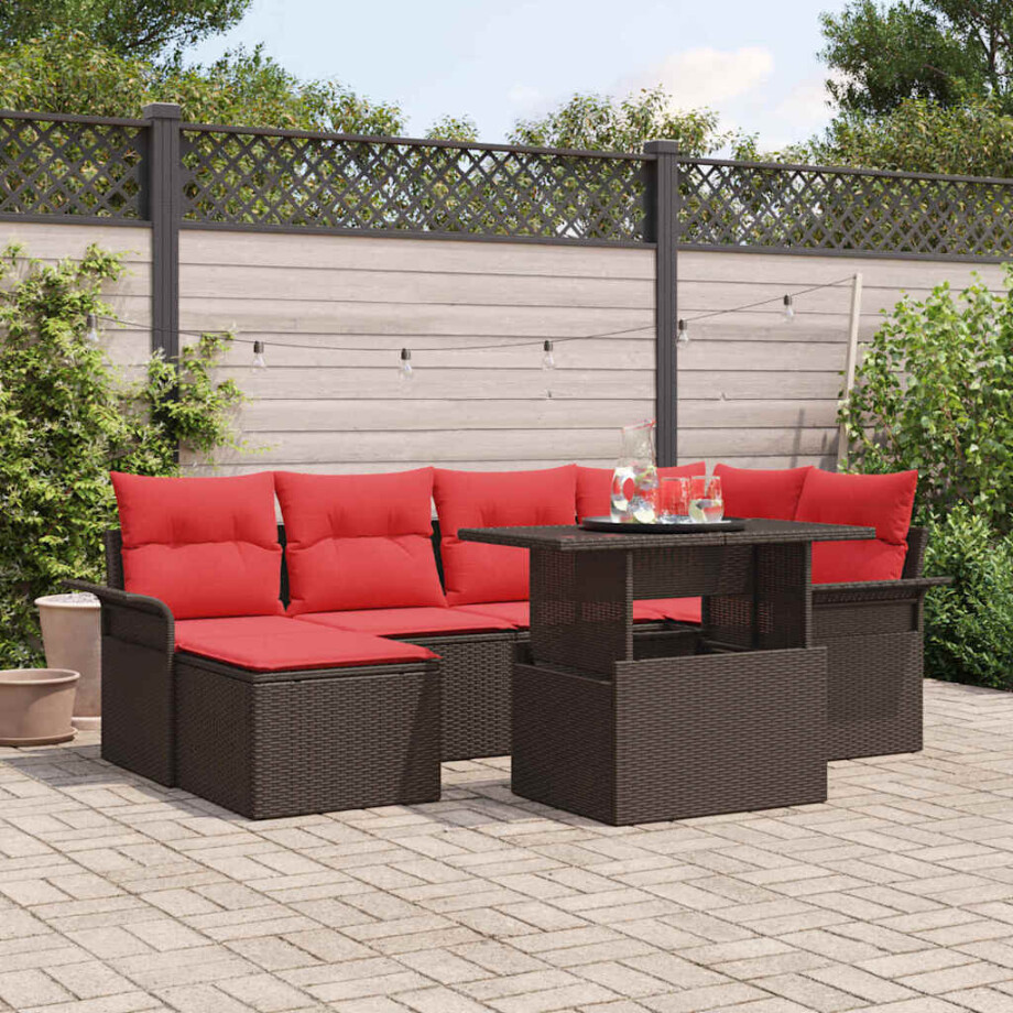 vidaXL Tuin Sofa Set met kussen 7 pcs Bruin poly rattan afbeelding 1