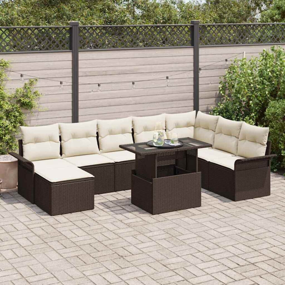 vidaXL Tuin Sofa Set met kussen 9 pcs Bruin Poly riet afbeelding 1