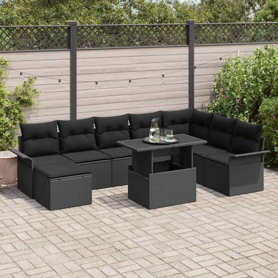 vidaXL Tuin Sofa Set met kussen 9 pcs Zwart Poly riet afbeelding 1