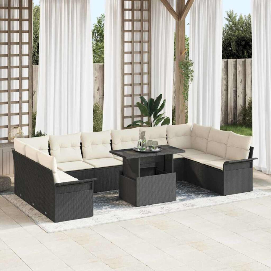 vidaXL Tuin Sofa Set met kussen 11 pcs Zwart Poly riet vidaXL Tuin Sofa Set met kussen 11 pcs Zwart Poly riet afbeelding 1