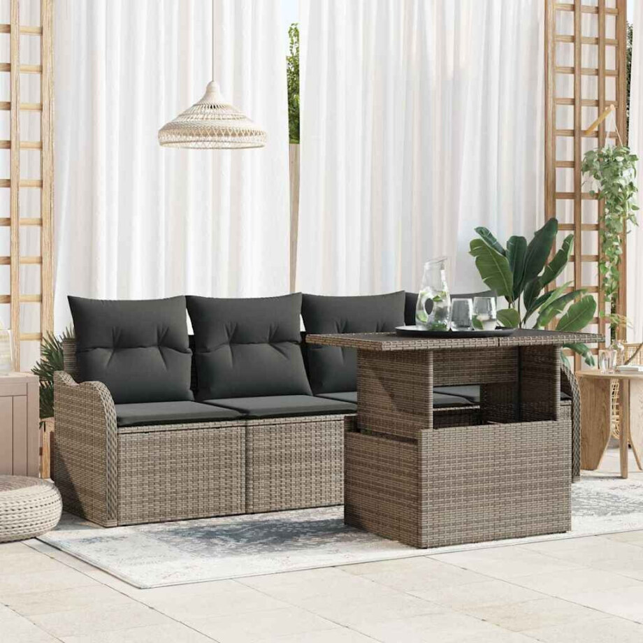 vidaXL Tuin Sofa Set met kussen 5 pcs Grijs Poly riet afbeelding 1