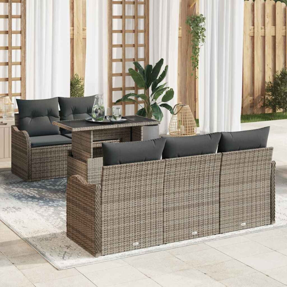 vidaXL Tuin Sofa Set met kussen 6 pcs Grijs poly rattan afbeelding 1