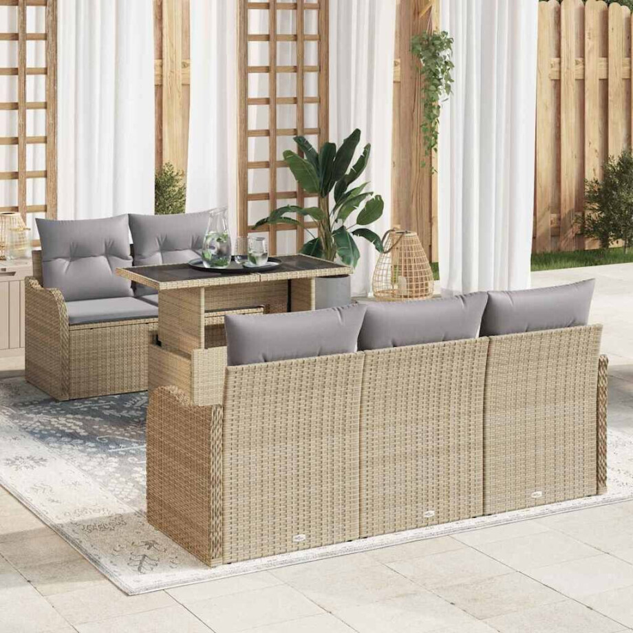 vidaXL Tuin Sofa Set met kussen 6 pcs Beige poly rattan afbeelding 1