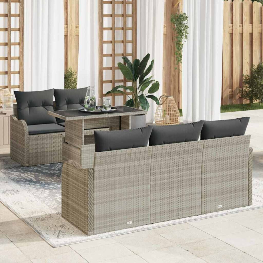 vidaXL Tuin Sofa Set met kussen 6 pcs Lichtgrijs poly rattan afbeelding 1