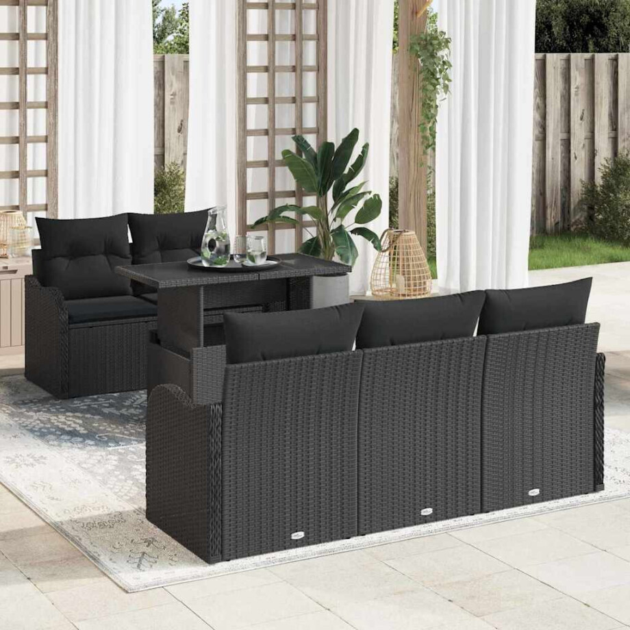 vidaXL Tuin Sofa Set met kussen 6 pcs Zwart poly rattan afbeelding 1