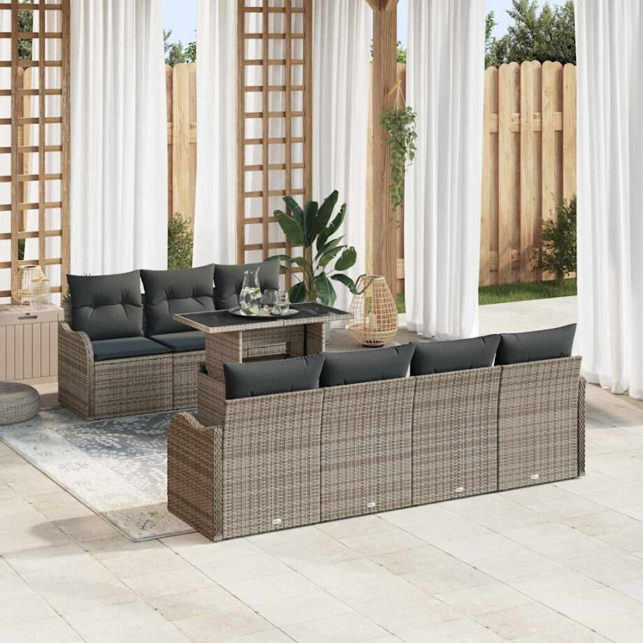 vidaXL Tuin Sofa Set met kussen 8 pcs Grijs Poly riet afbeelding 1