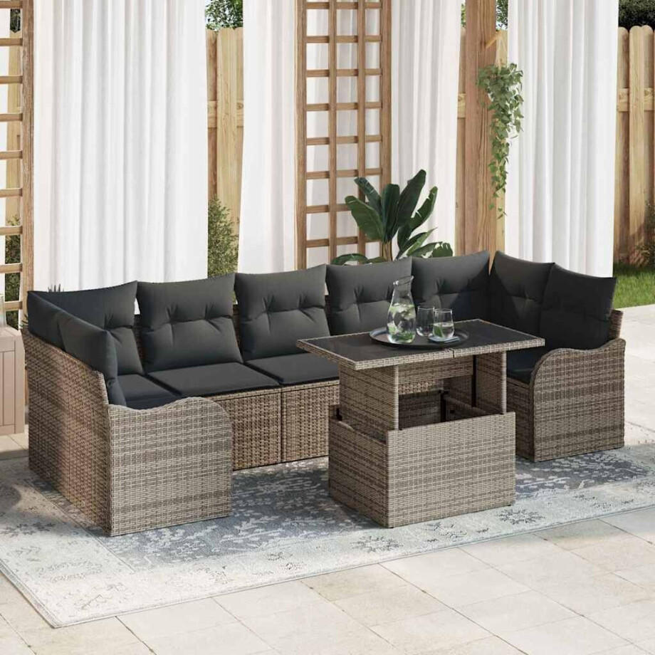 vidaXL Tuin Sofa Set met kussen 8 pcs Grijs poly rattan afbeelding 1
