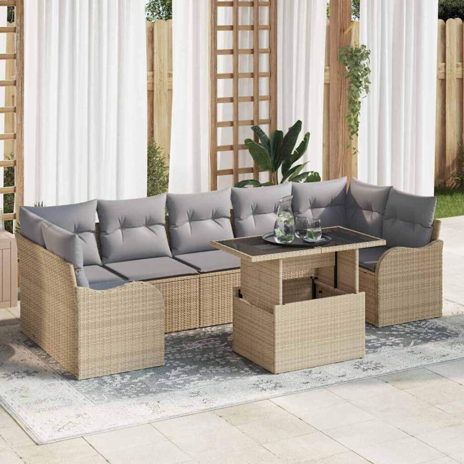 vidaXL Tuin Sofa Set met kussen 8 pcs Beige poly rattan afbeelding 1