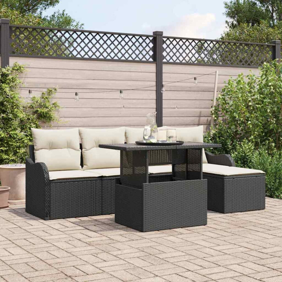 vidaXL Tuin Sofa Set met kussen 6 pcs Zwart Poly riet afbeelding 1