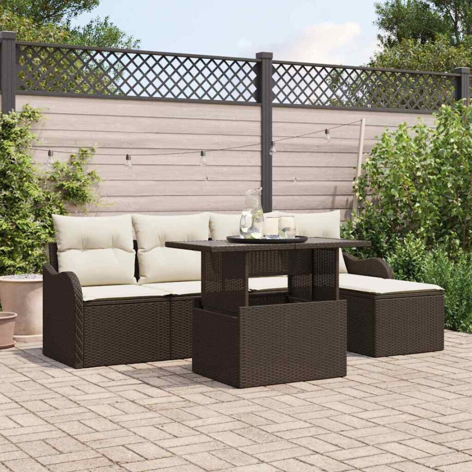 vidaXL Tuin Sofa Set met kussen 6 pcs Bruin Poly riet afbeelding 1
