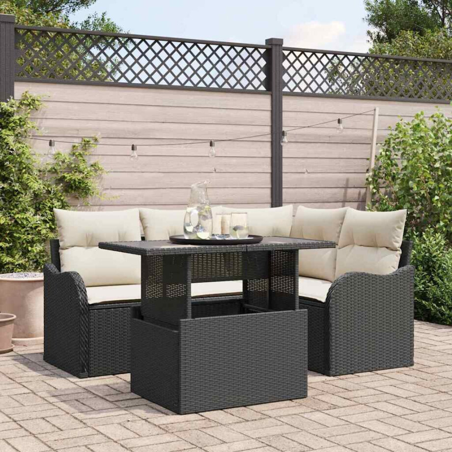 vidaXL Tuin Sofa Set met kussen 5 pcs Zwart Poly riet afbeelding 1