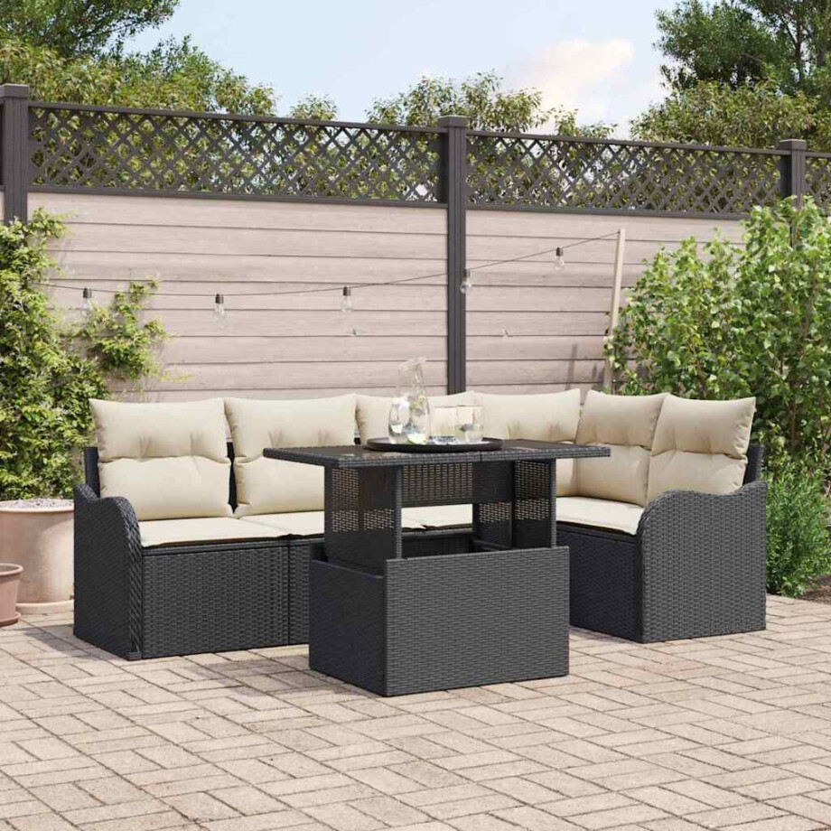 vidaXL Tuin Sofa Set met kussen 6 pcs Zwart Poly riet afbeelding 1