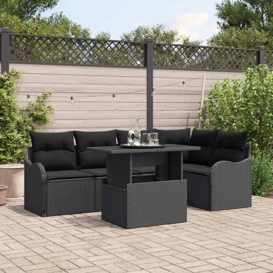 vidaXL Tuin Sofa Set met kussen 6 pcs Zwart Poly riet afbeelding 1