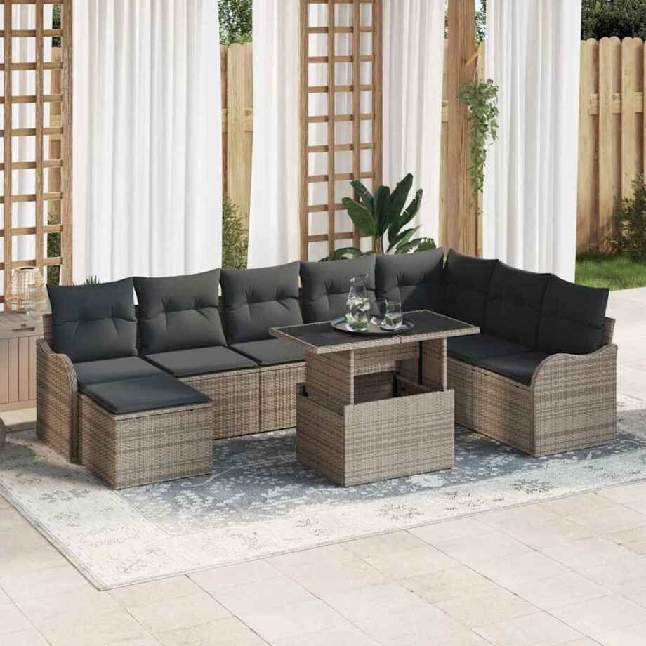 vidaXL Tuin Sofa Set met kussen 9 pcs Grijs Poly riet afbeelding 1