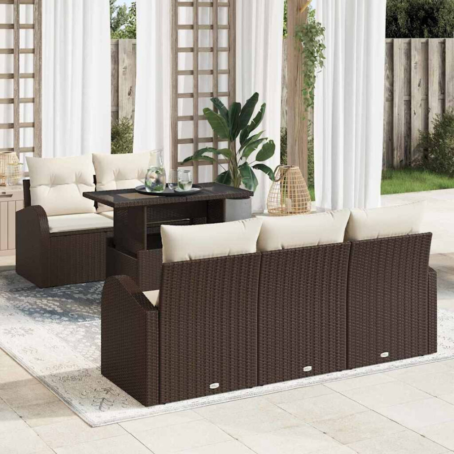 vidaXL Tuin Sofa Set met kussen 6 pcs Bruin poly rattan afbeelding 1