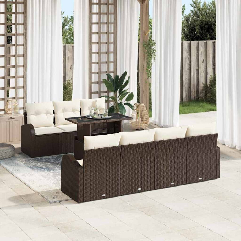 vidaXL Tuin Sofa Set met kussen 8 pcs Bruin Poly riet afbeelding 1