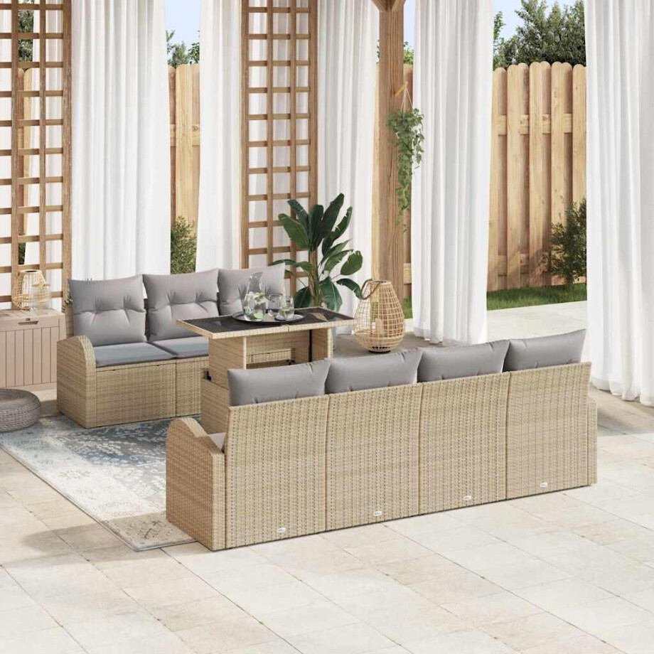 vidaXL Tuin Sofa Set met kussen 8 pcs Beige Poly riet afbeelding 1