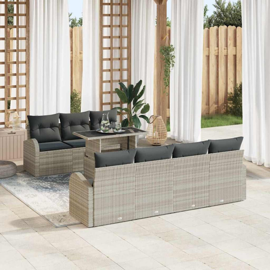 vidaXL Tuin Sofa Set met kussen 8 pcs Lichtgrijs Poly riet afbeelding 1