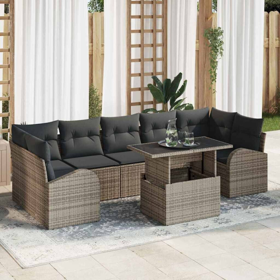 vidaXL Tuin Sofa Set met kussen 8 pcs Grijs Poly riet afbeelding 1