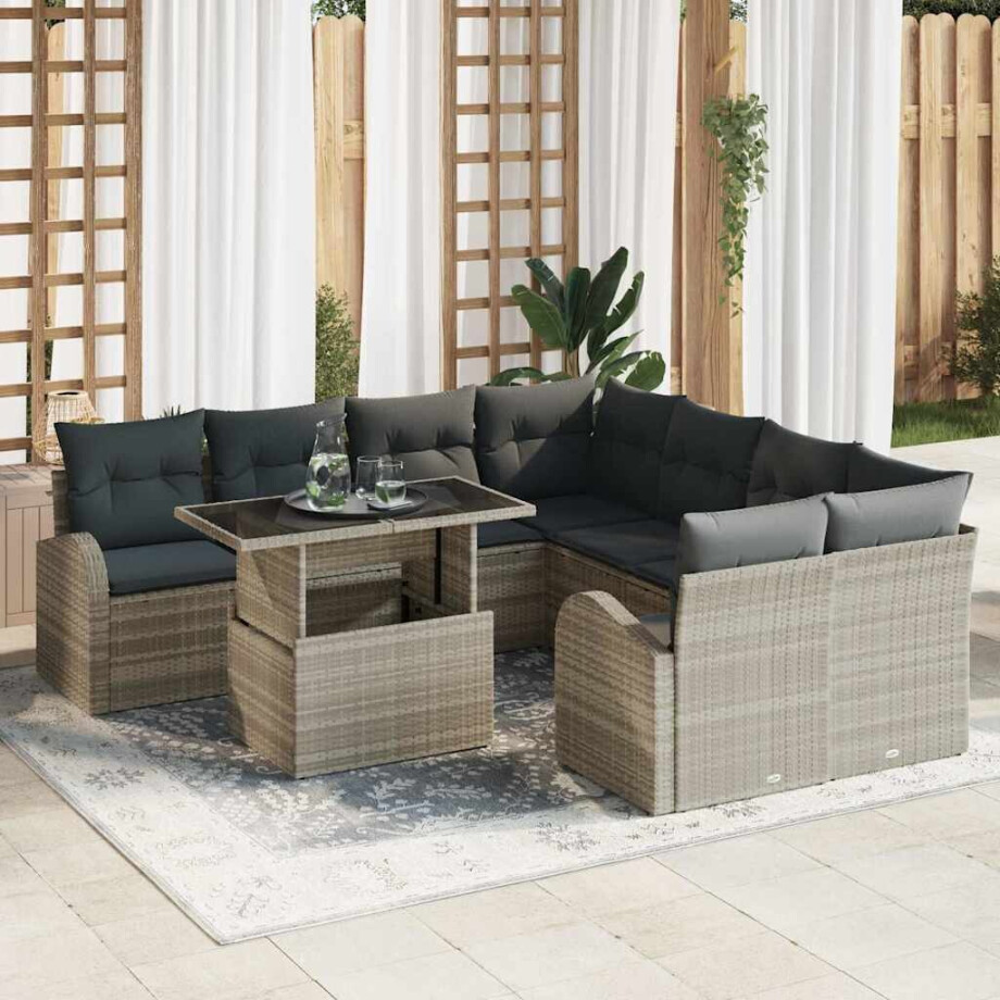 vidaXL Tuin Sofa Set met opslag 9 pcs Lichtgrijs poly rattan afbeelding 1