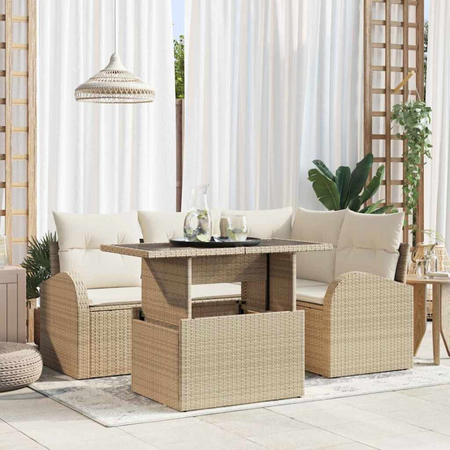 vidaXL Tuin Sofa Set met kussen 5 pcs Beige poly rattan vidaXL Tuin Sofa Set met kussen 5 pcs Beige poly rattan afbeelding 1
