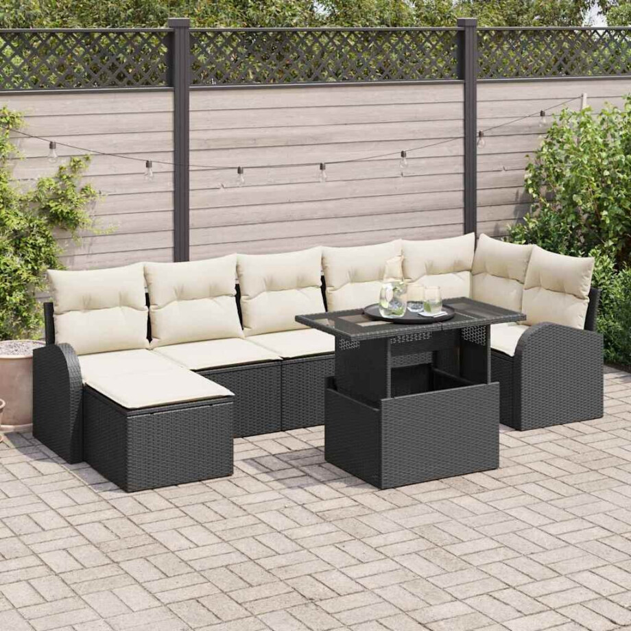 vidaXL Tuin Sofa Set met opslag 8 pcs Zwart en Crème poly rattan afbeelding 1