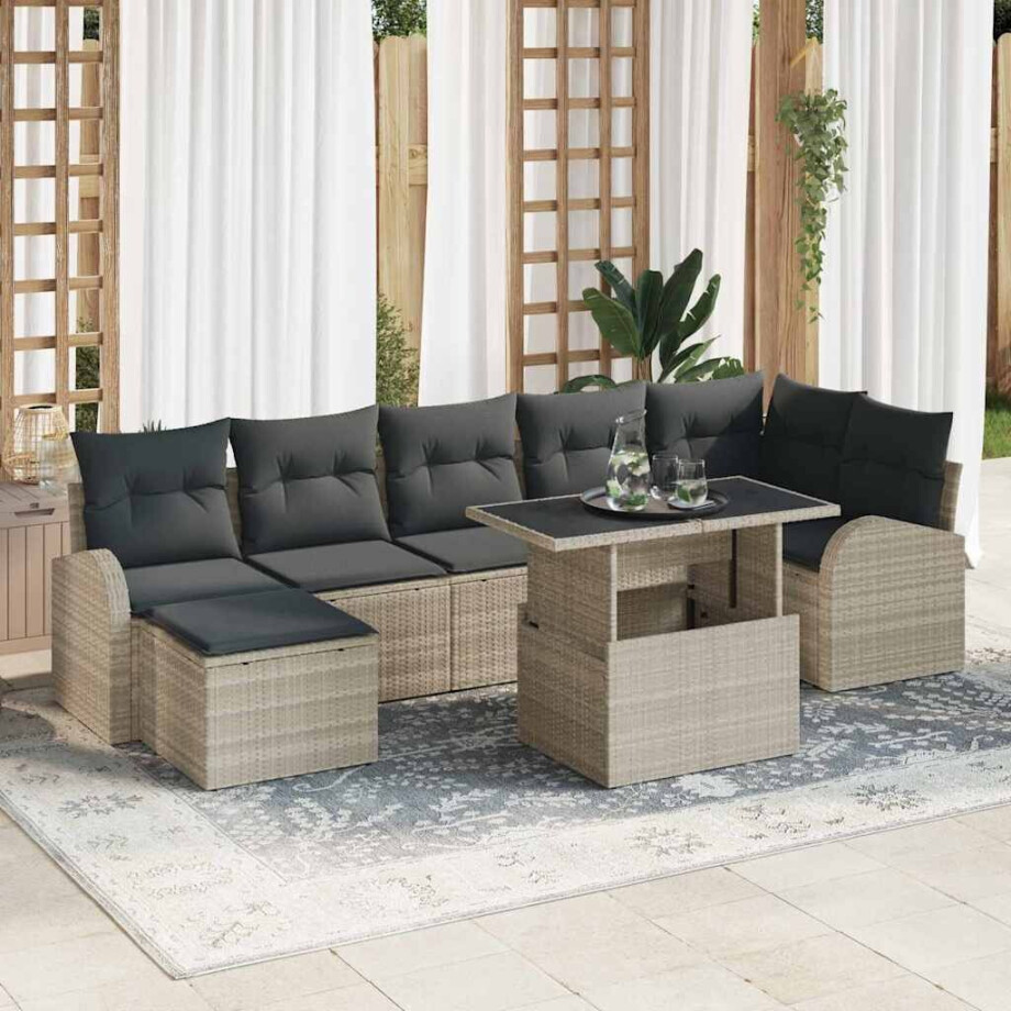 vidaXL Tuin Sofa Set met opslag 8 pcs Lichtgrijs poly rattan afbeelding 1